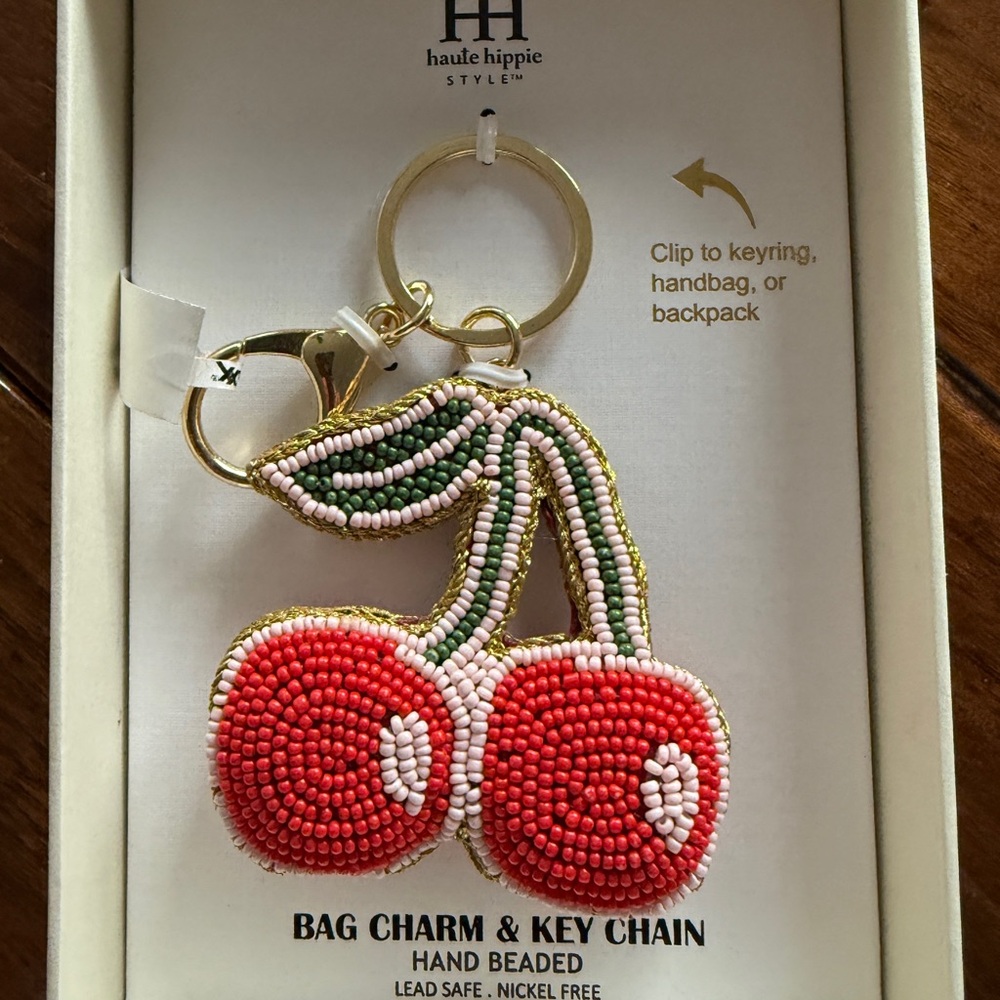 Haute Hippie Red Cherry Beaded Keychain